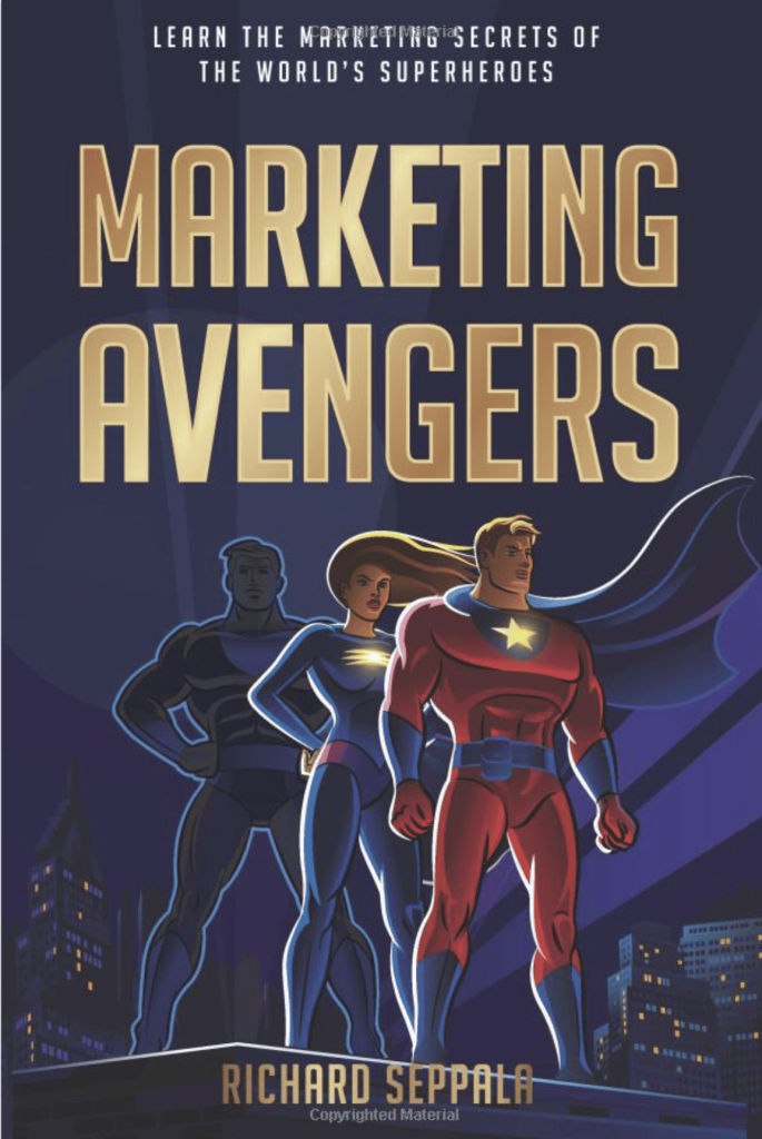 Patty Dominguez featured on the cover of Marketing Avengers book highlighting business growth with More Leverage AI services